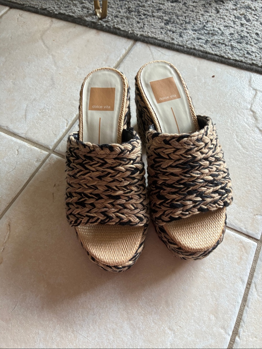 Dolce Vita Braided Tan and Black Slide Wedges